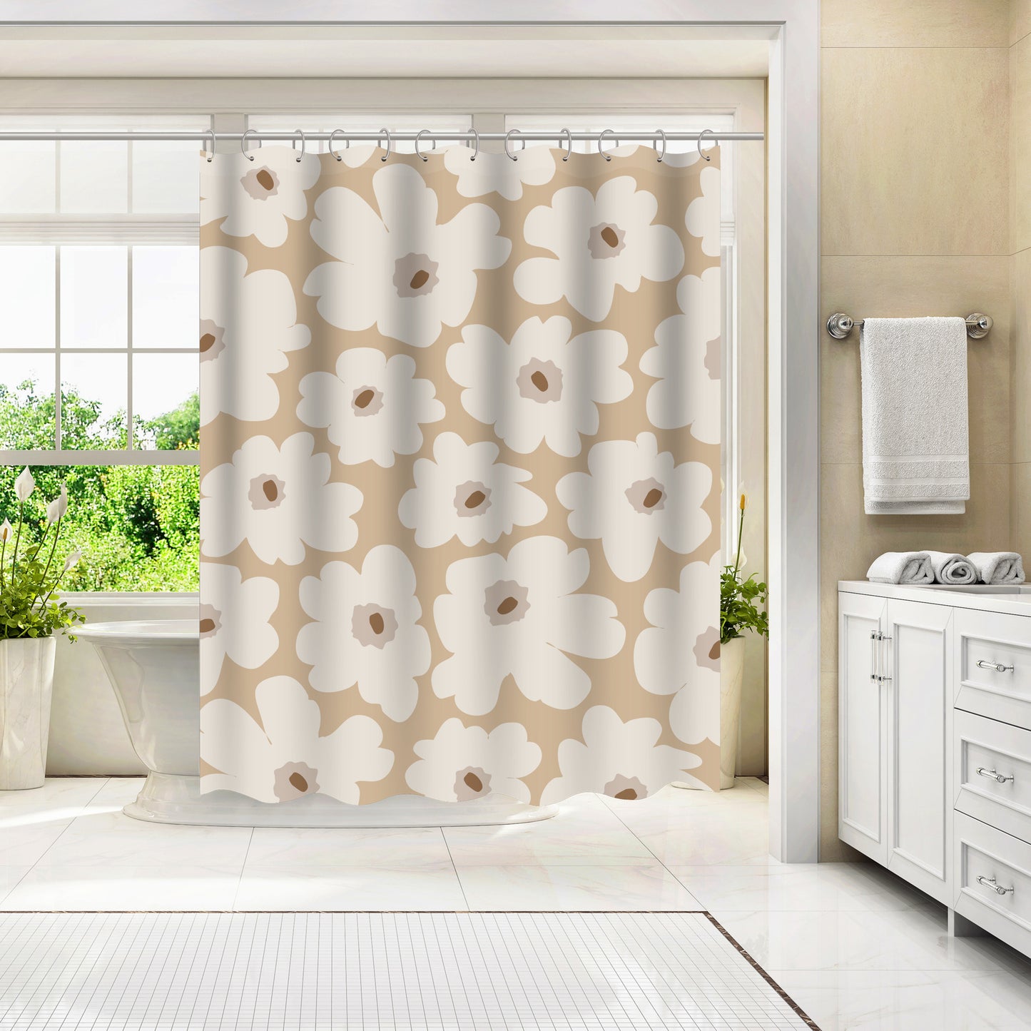 Minimalist Flower Line Neutral 6 by The Print Republic - Shower Curtain