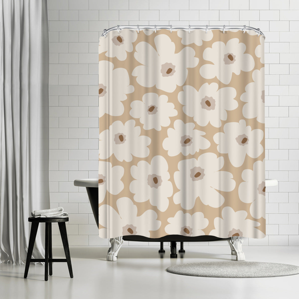 Minimalist Flower Line Neutral 6 by The Print Republic - Shower Curtain, Shower Curtain, 74" X 71"