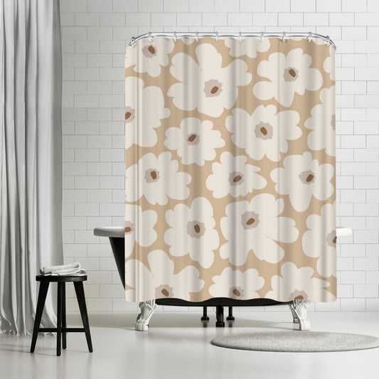 Minimalist Flower Line Neutral 6 by The Print Republic - Shower Curtain, Shower Curtain, 74" X 71"