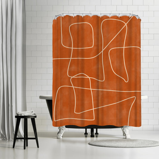 Terracotta Burnt Orange Abstract Shapes 2 by The Print Republic - Shower Curtain, Shower Curtain, 74" X 71"
