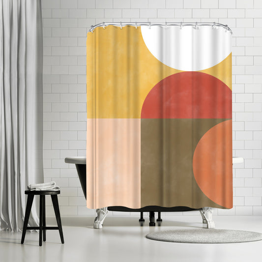 Terracotta Yellow Geometric Shapes 5 by The Print Republic - Shower Curtain, Shower Curtain, 74" X 71"