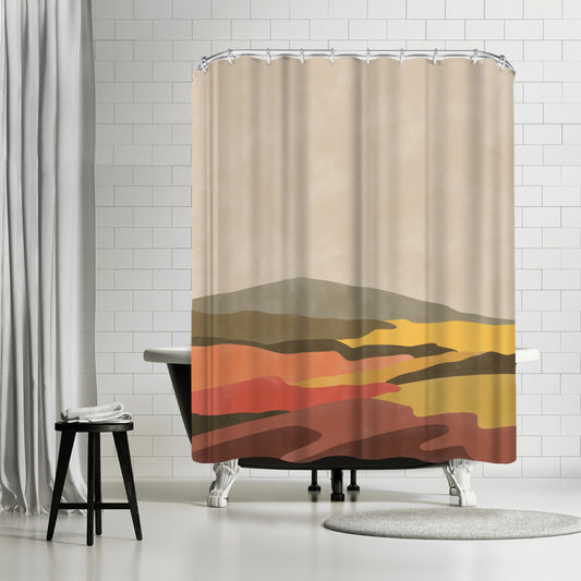 Vintage Terracotta Yellow Landscape Boho 1 by The Print Republic - Shower Curtain, Shower Curtain, 74" X 71"