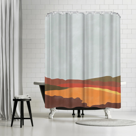 Vintage Terracotta Yellow Landscape Boho 4 by The Print Republic - Shower Curtain, Shower Curtain, 74" X 71"