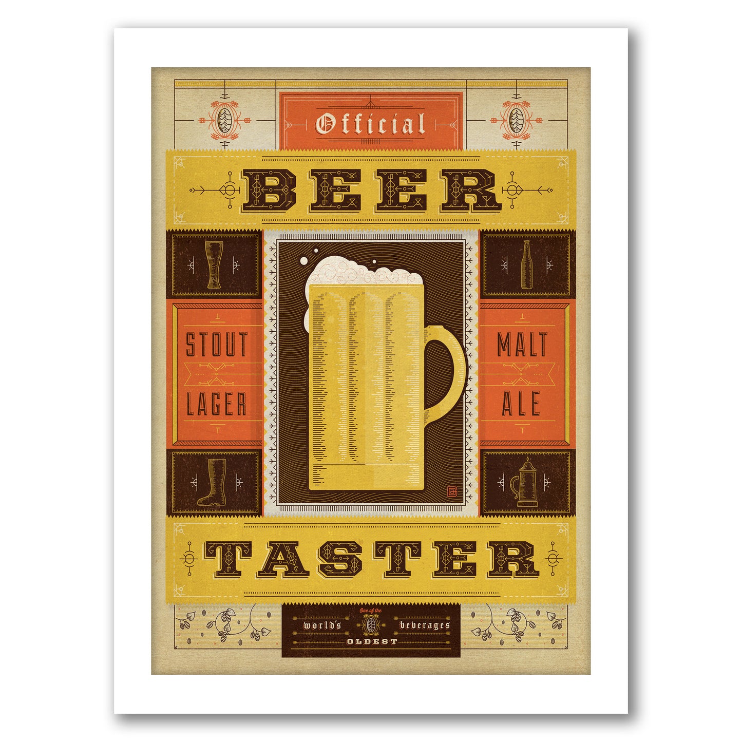 Official Beer Taster by Man Cave - White Framed Print - Wall Art - Americanflat
