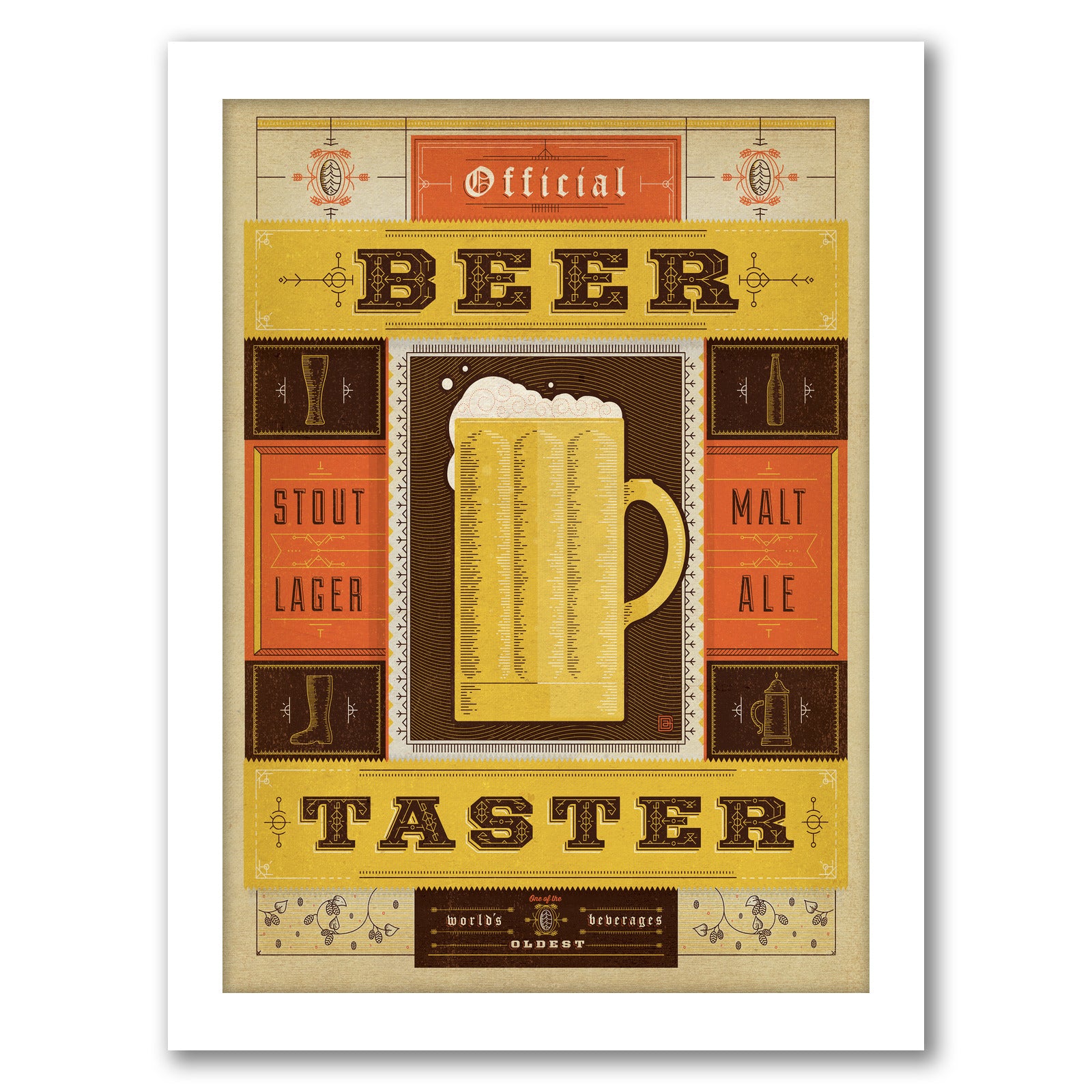 Official Beer Taster by Man Cave - White Framed Print - Wall Art - Americanflat