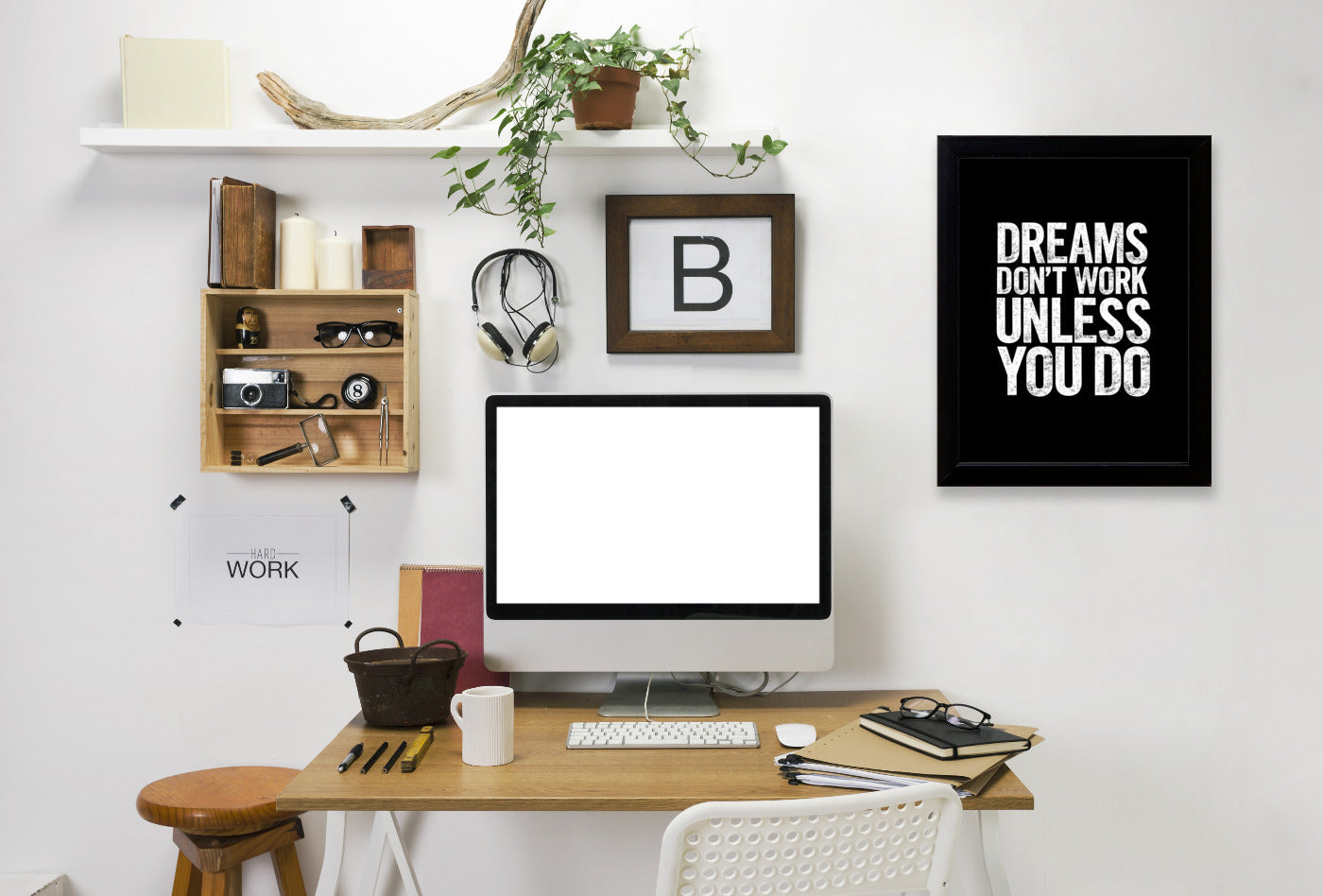 Dreams Don't Work Unless You Do Block by Motivated Type Framed Print - Americanflat