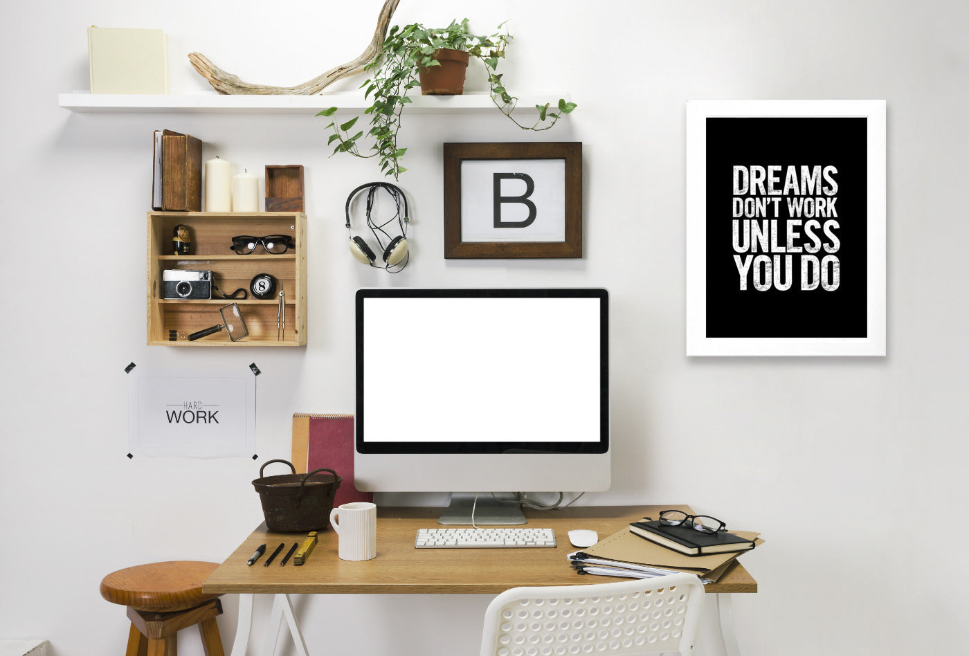 Dreams Don't Work Unless You Do Block by Motivated Type Framed Print - Americanflat