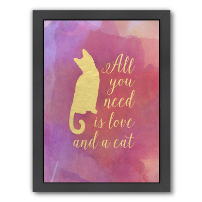 Love And A Cat Watercolor & Gold by Samantha Ranlet Framed Print - Americanflat