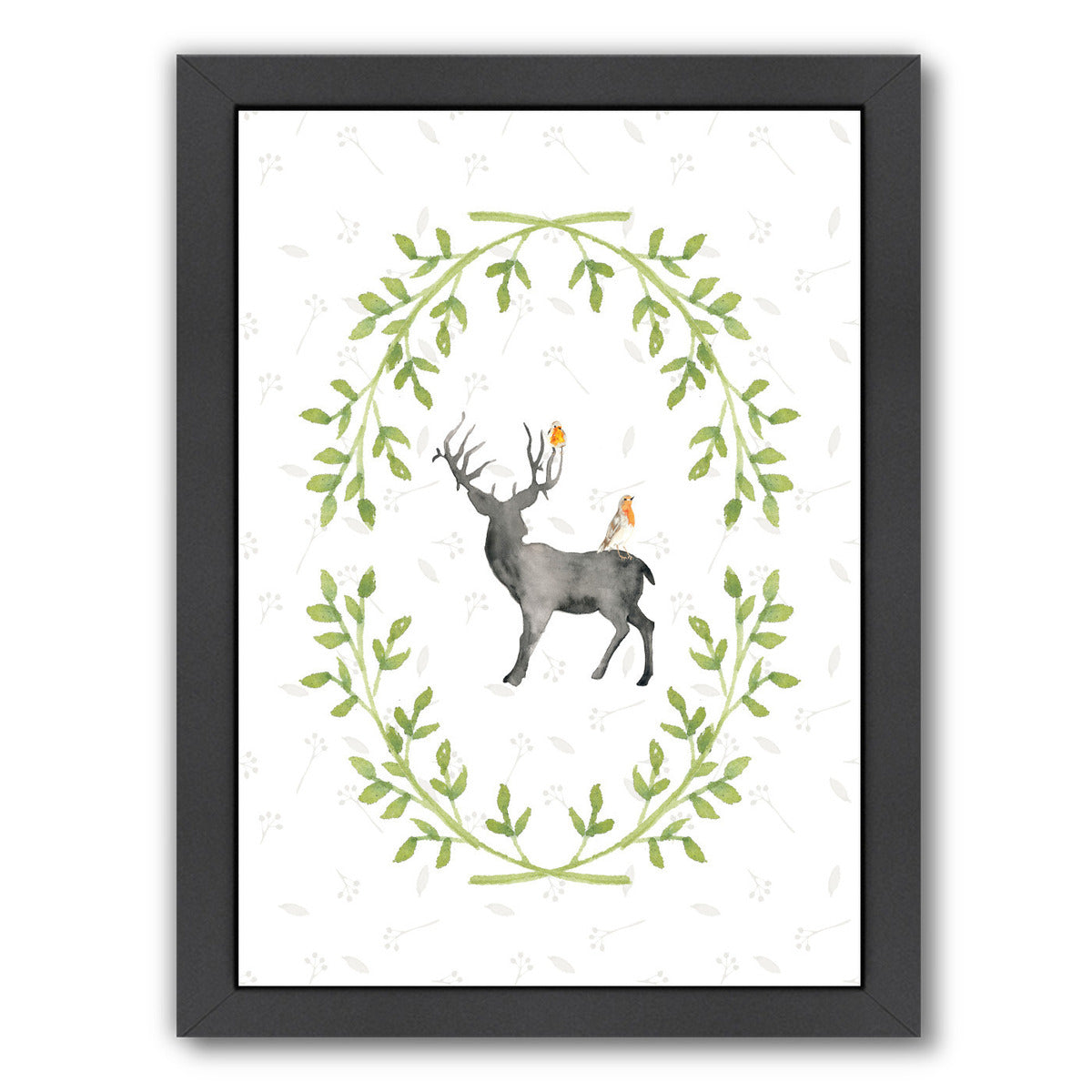 Watercolor Deer & Bird 2 by Samantha Ranlet Framed Print - Americanflat