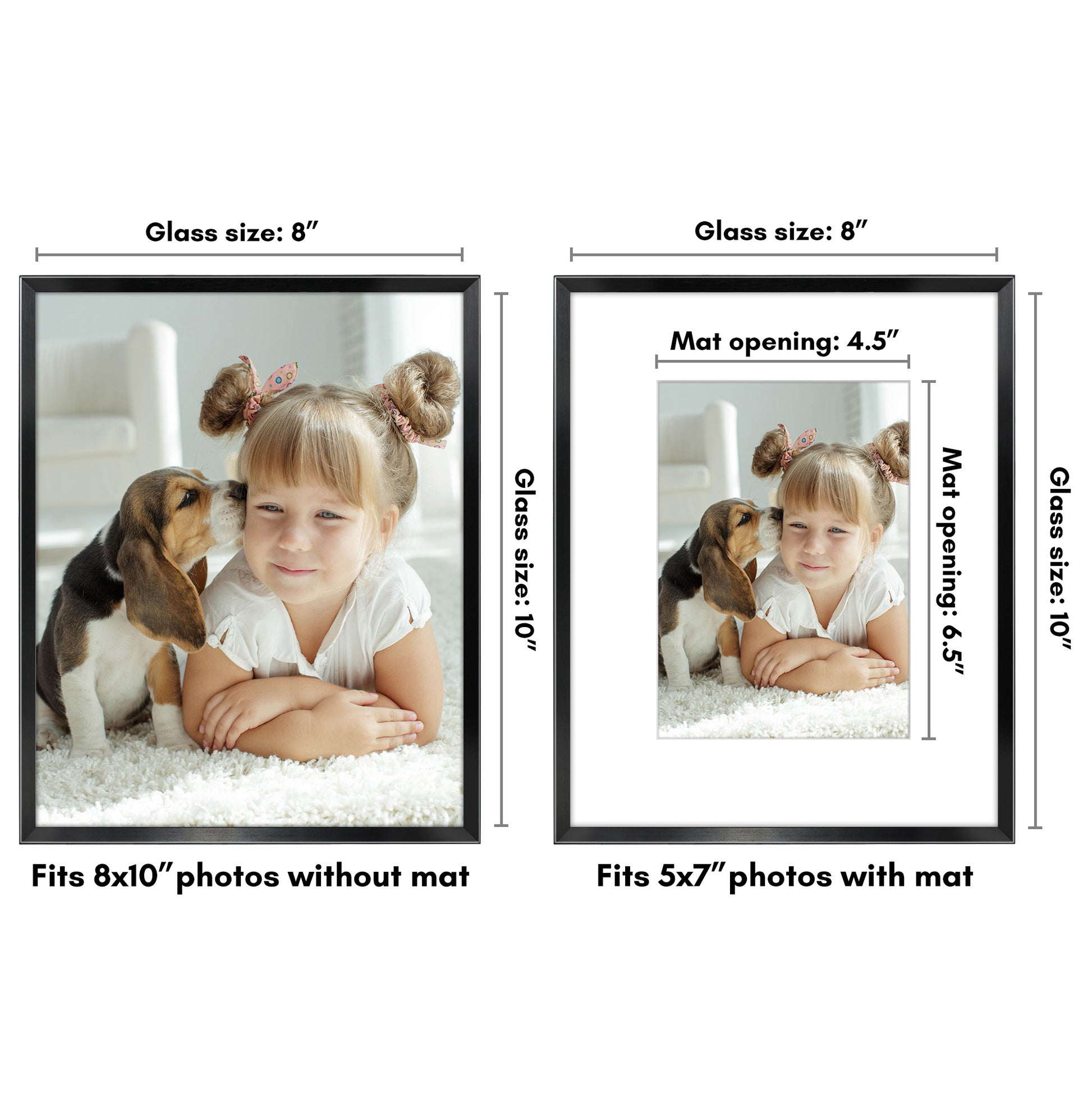 Americanflat Aluminum 8x10 Picture Frame in Black - Use As 5x7 Picture Frame with Mat or 8x10 Frame Without Mat - Shatter Resistant Glass, Built-In