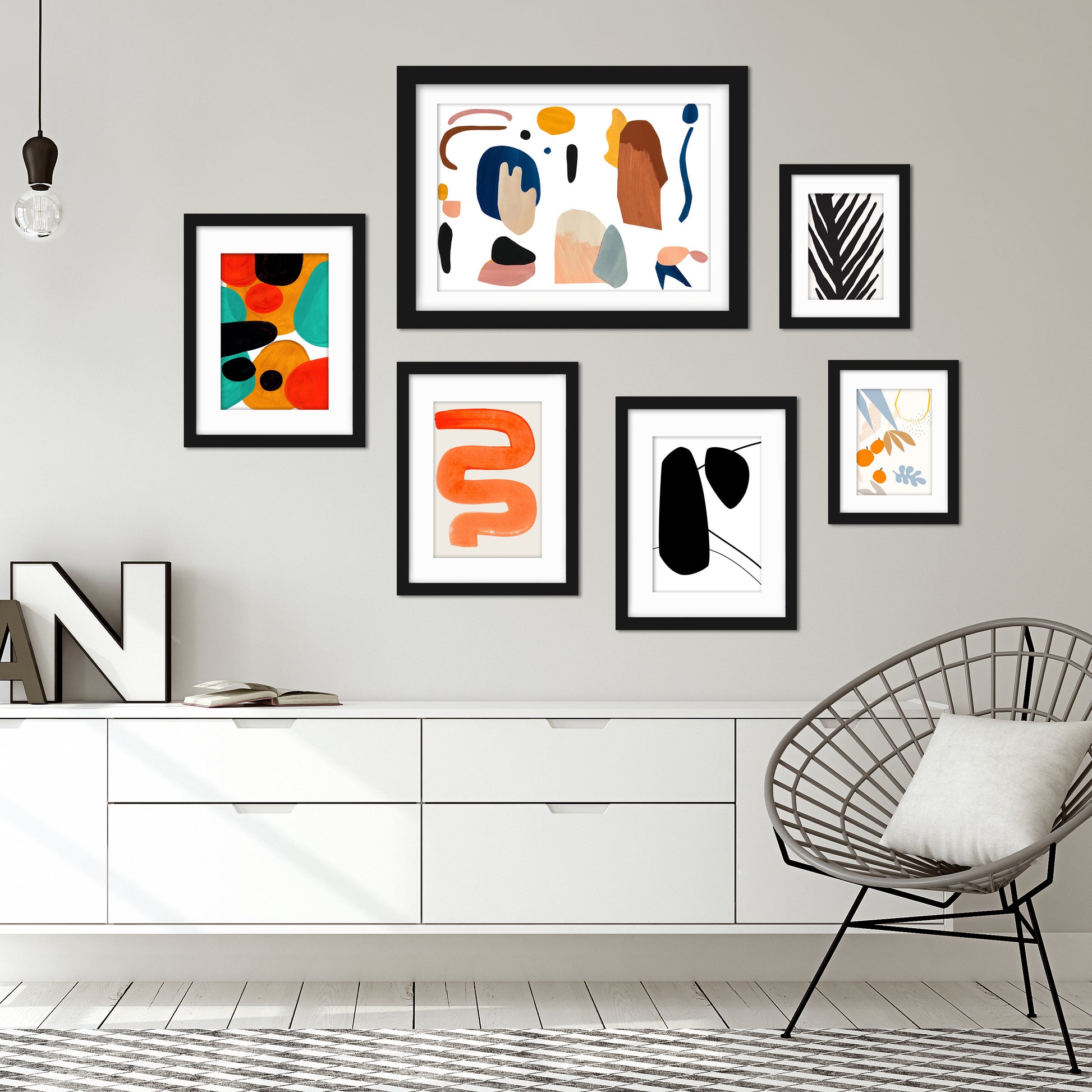 black and white mid century modern art