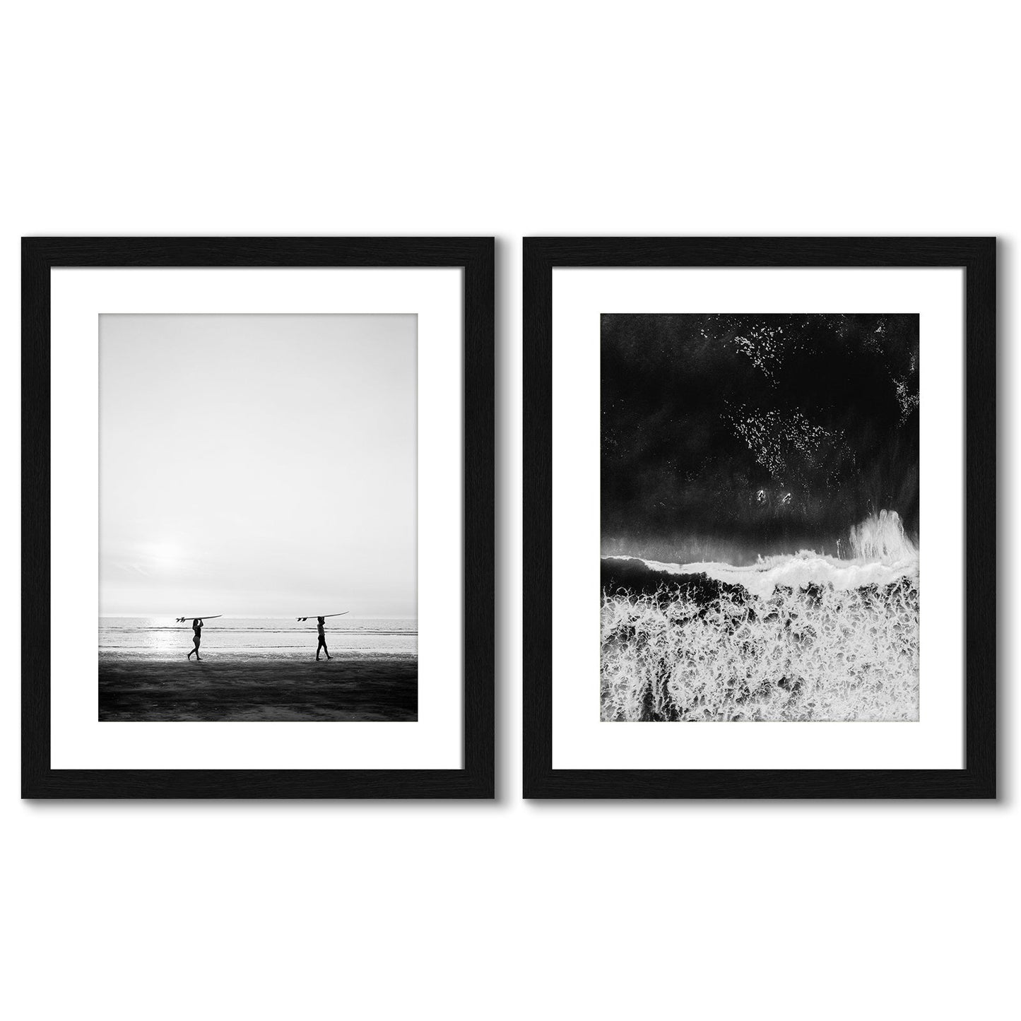 Surfer Girls 14"x 17" Black Framed Print Under Glass - Set of 2