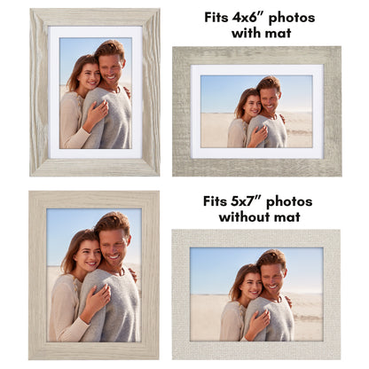 5x7 Frame Set of 4 - Rustic with Textured Engineered Wood, Shatter Resistant Glass, and Easel - Picture Frame