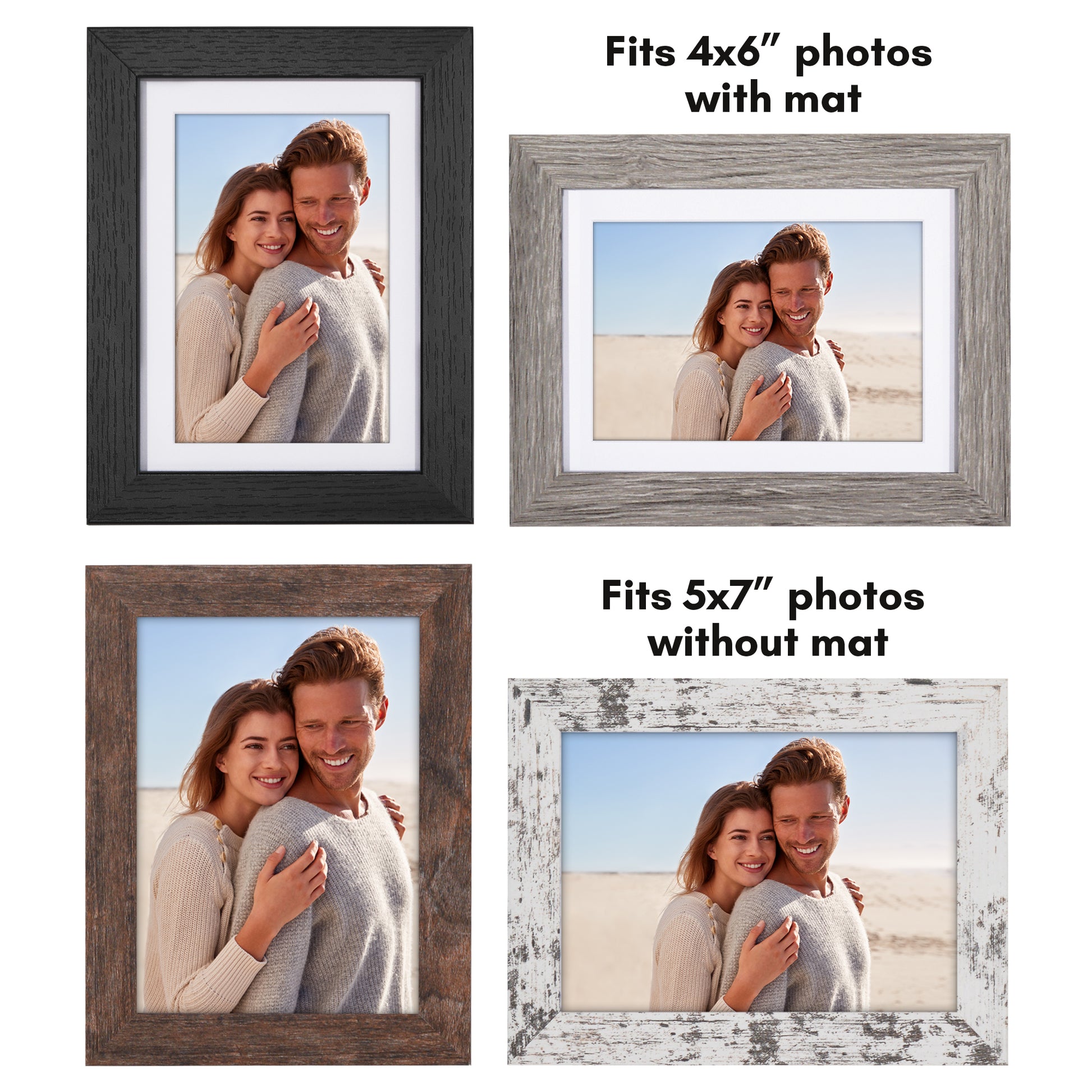 Wood 5x7Picture Frame Set of 1/3/6 Display Pictures 4x6 with Mat or 5x7  with Mat