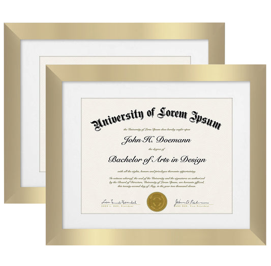 11x14 Gold 2 Pack - Shatter-Resistant Glass For Horizontal or Vertical Formats - Diploma Frame