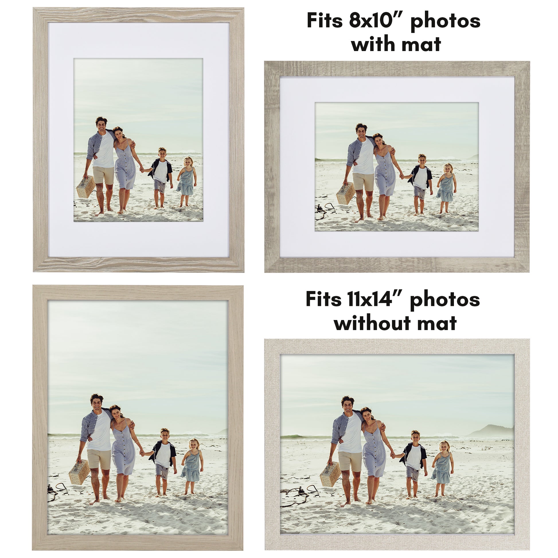 11x14 Picture Frames Brown Wood Textured with Mat 8x10 Photo Frame Wall Set  of 4