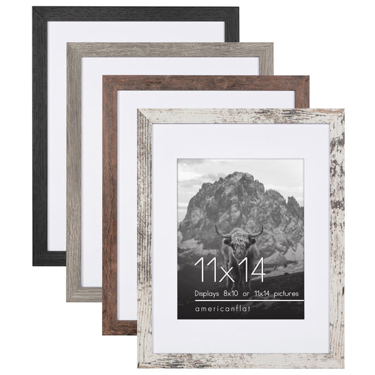 11x14 Set of 4 Frames Rustic Lodge - Textured Engineered Wood Photo Frame with Hanging Hardware for Wall Decor - Picture Frame