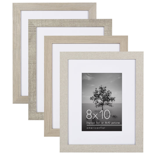 Modern Farmhouse 8x10 Frame Set of 4 - Rustic Frames with Engineered Wood, Shatter Resistant Glass, and Easel - Picture Frame