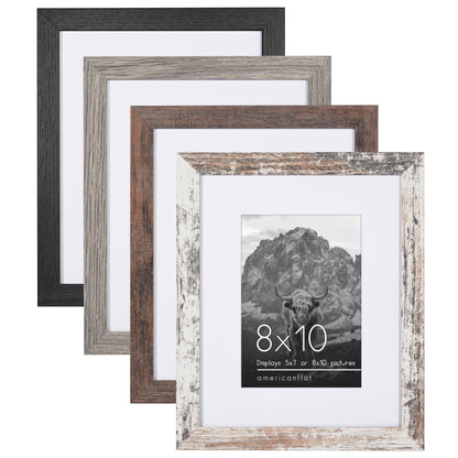 Rustic 8x10 Frame Set of 4 - Photo Frame with Textured Engineered Wood, Shatter Resistant Glass, and Easel - Picture Frame