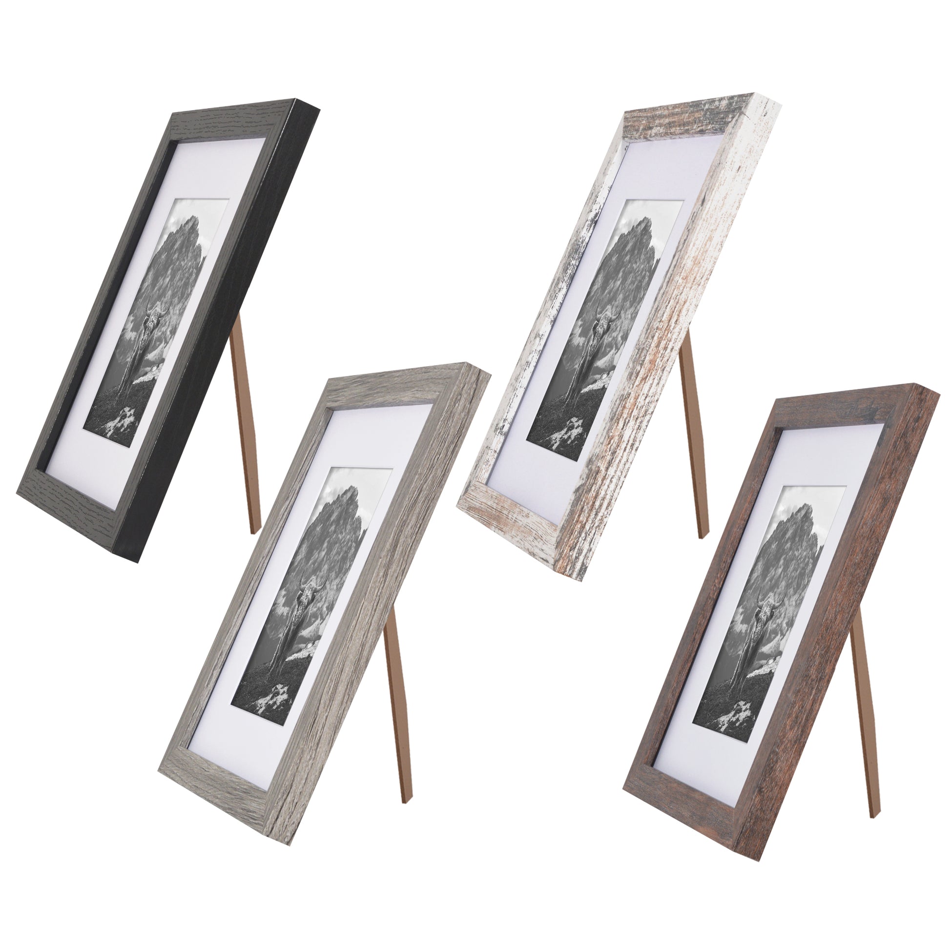 Americanflat Rustic 5x7 Picture Frame Set of 4 - Use As 4x6 Picture Frame with Mat or 5x7 Frame Without Mat - Photo Frame with Textured Engineered