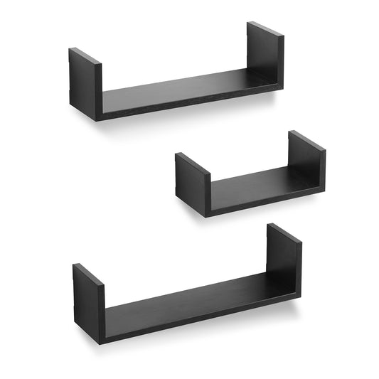 Black Floating Shelves - Wall Mounted - Set of 3 - Display Ledge for Bedroom, Bathroom, Living Room, Kitchen, and Office - Shelf - Americanflat