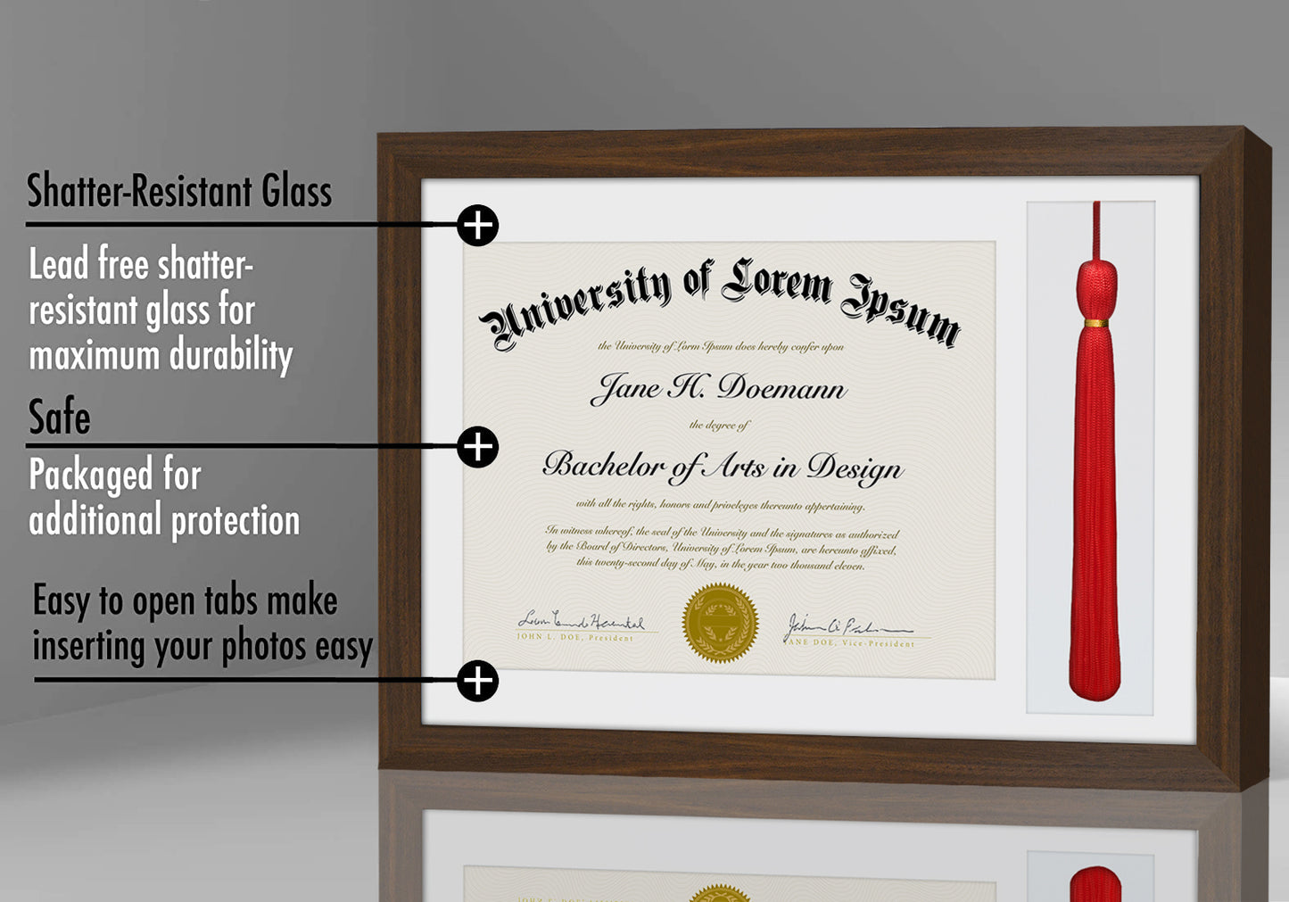 11x16 Graduation Frame | Diploma Frame and Tassel Display Duo