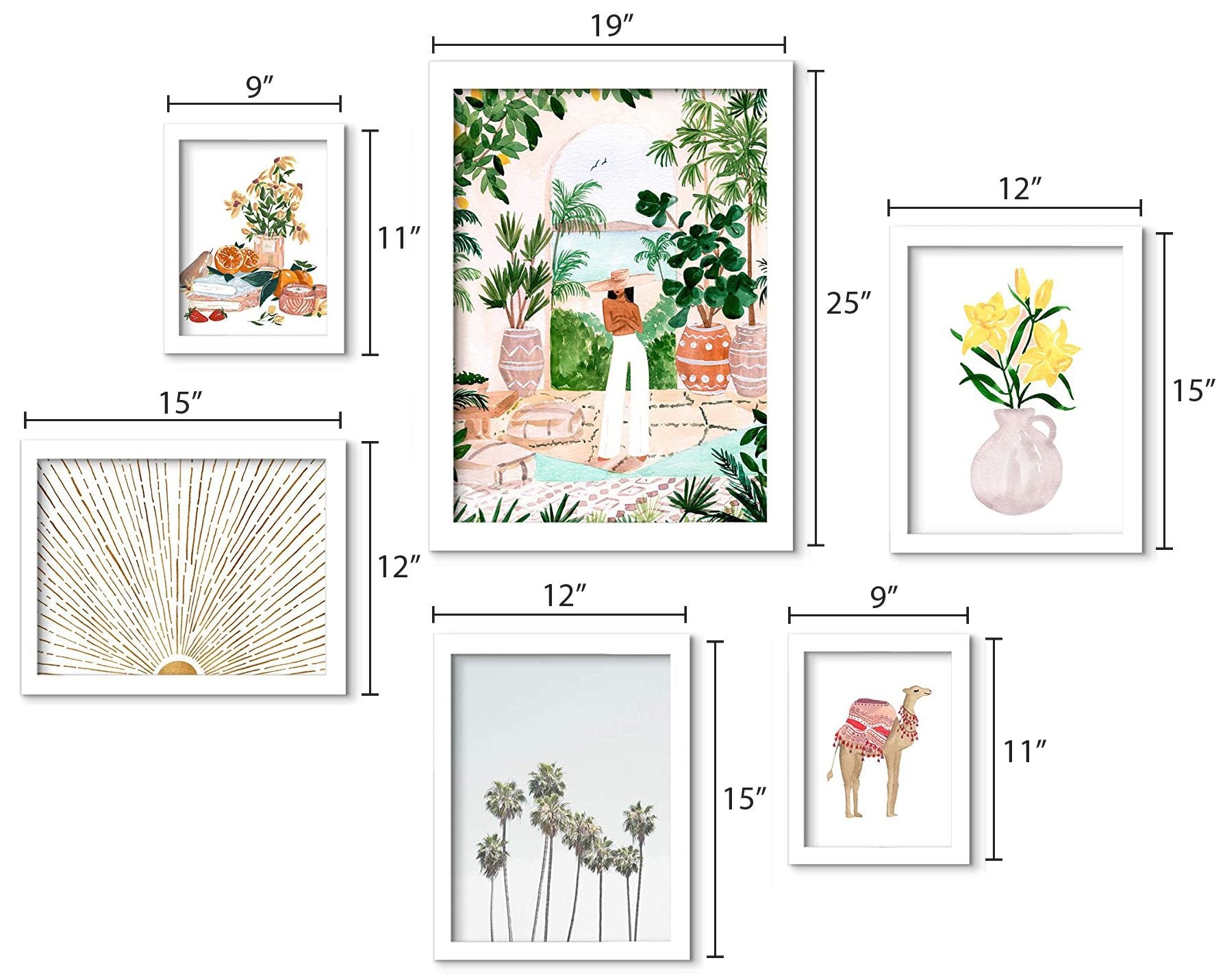 Botanical Boho Girl- 6 Piece Framed Gallery Wall Set - Americanflat