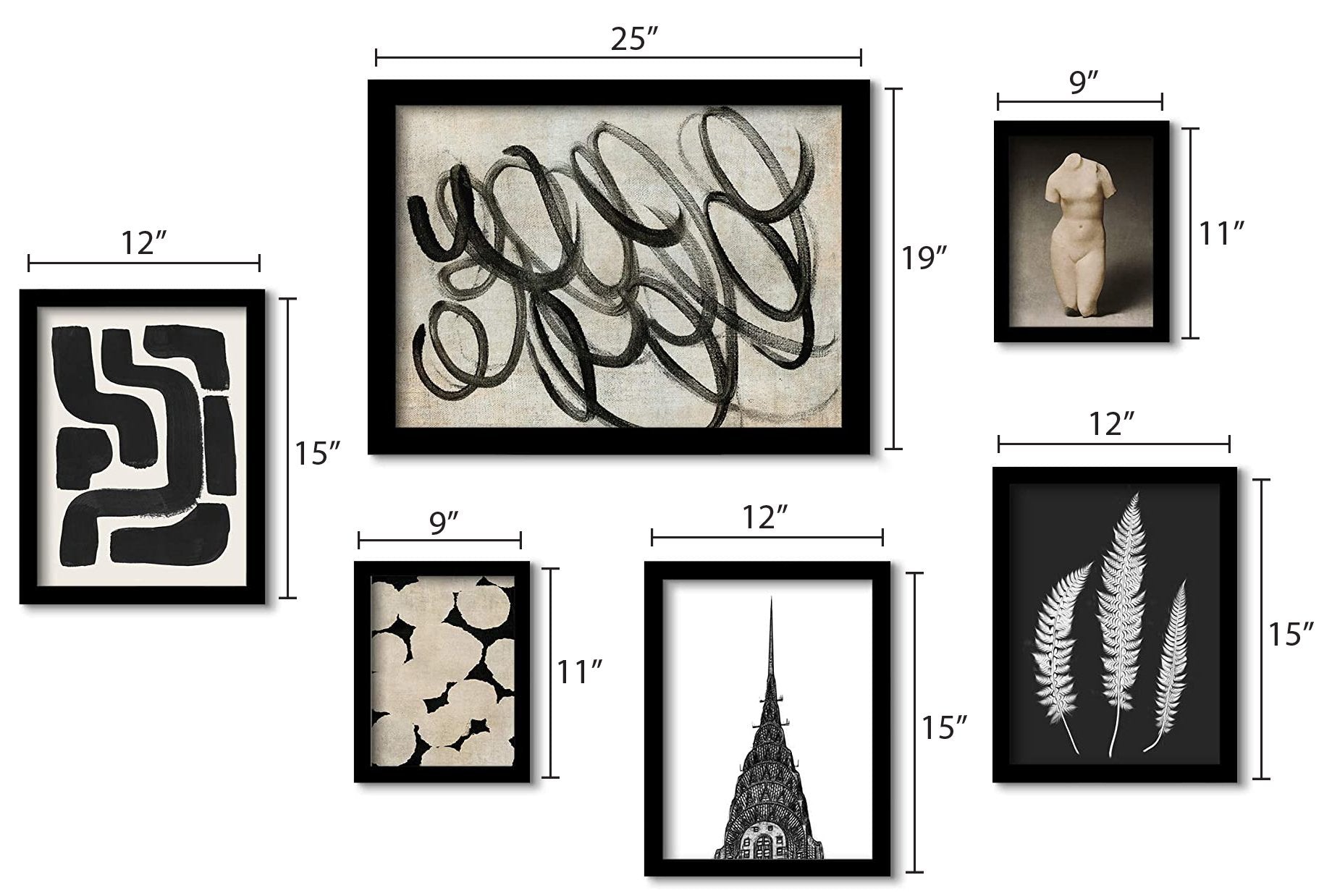 Monochromatic Ink Maze - 6 Piece Framed Gallery Wall Set - Americanflat