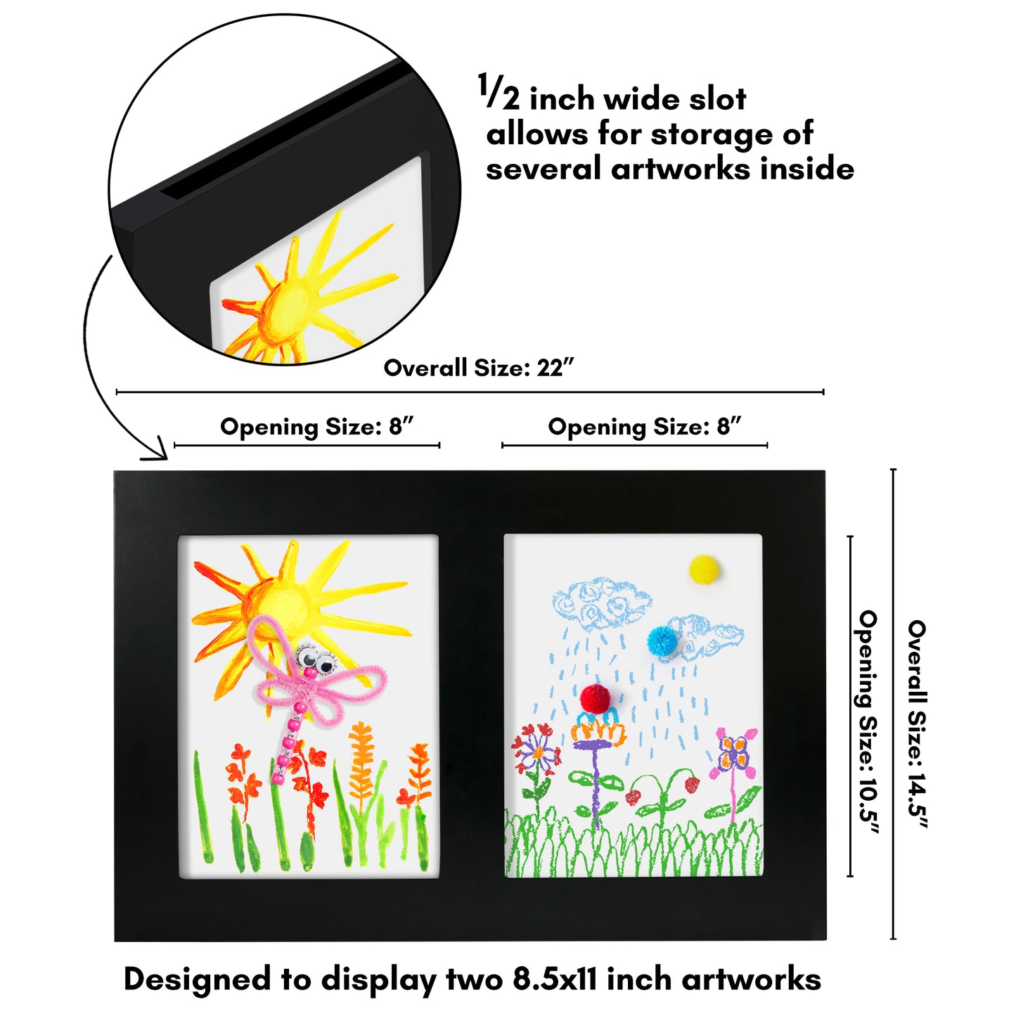 Dual Opening | Slide In Kids Art Frame with Two 8.5x11 Picture Frames
