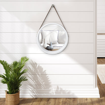 Round Mirror with Strap - Hanging Mirror for Wall - Circle Mirror for Bathroom, Bedroom, Entryway, Living Room