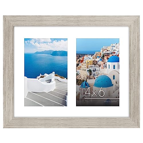 Double Picture Frame - Two 4x6 Frame Openings or Use as 8x10 Frame Without Mat - Hanging Hardware, and Easel