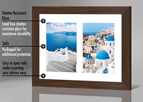 Double Picture Frame - Two 4x6 Frame Openings or Use as 8x10 Frame Without Mat - Hanging Hardware, and Easel