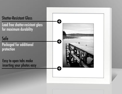 With Mat in Different Colors Composite Wood and Shatter-Resistant Glass Cover For Vertical Formats - Picture Frame