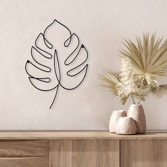 Americanflat - Monstera Metal Line Art Wall Decor Sculpture Accents for Bedroom - Modern wall decor with Real Metal Abstract Wall Art - Single Line Minimalist Decor Sturdy Iron Hanging Decor