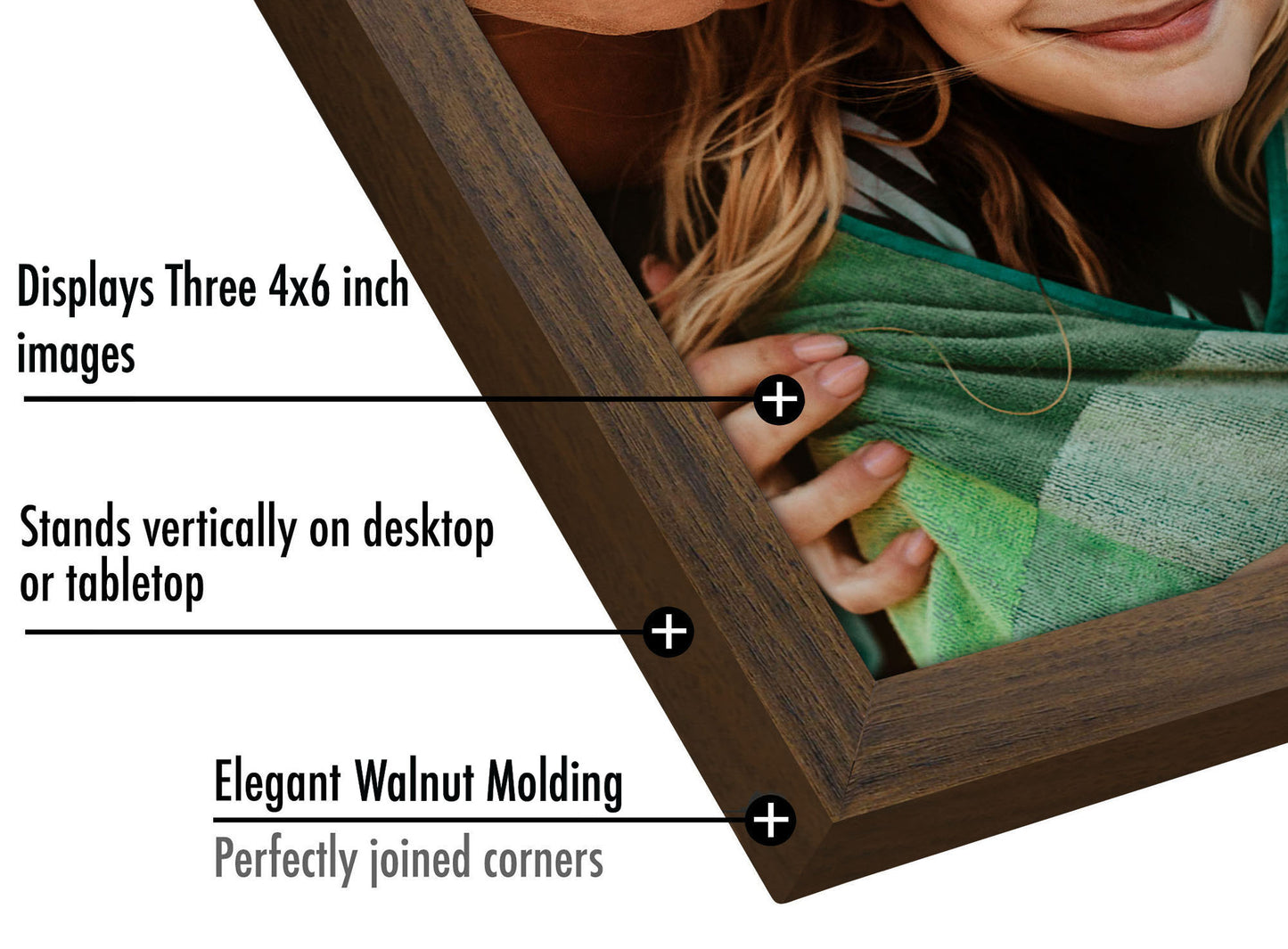 Hinged 3 Photo Picture Frame - Tri Folding Picture Frame For Desk - Displays 3 Photos with Shatter-Resistant Glass Covers