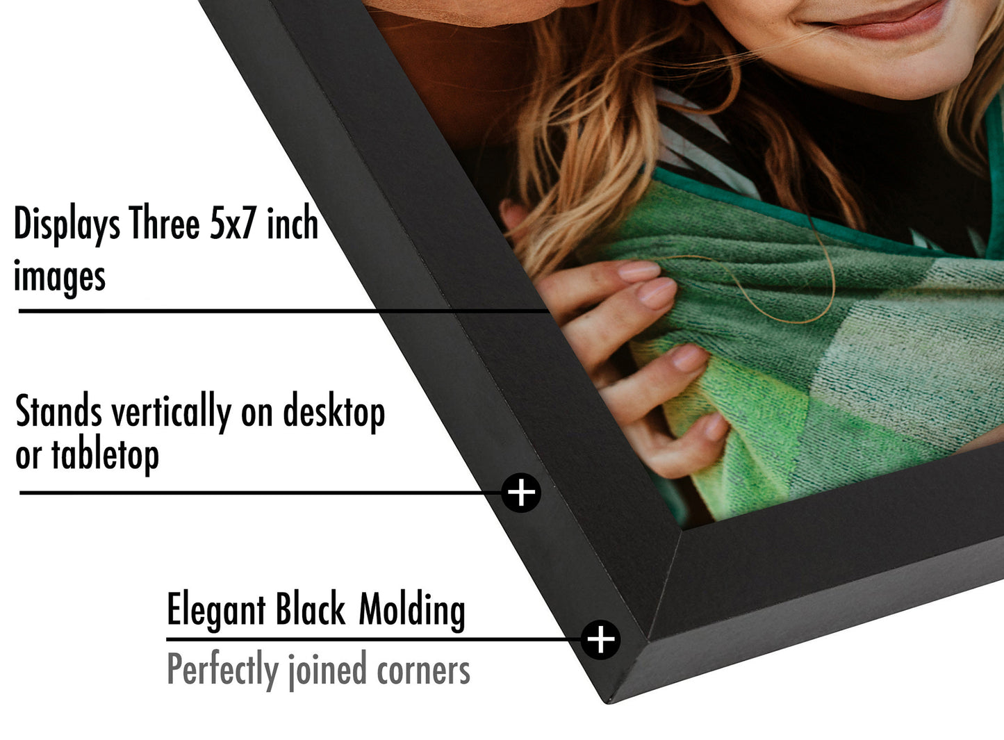 Hinged 3 Photo Picture Frame - Tri Folding Picture Frame For Desk - Displays 3 Photos with Shatter-Resistant Glass Covers