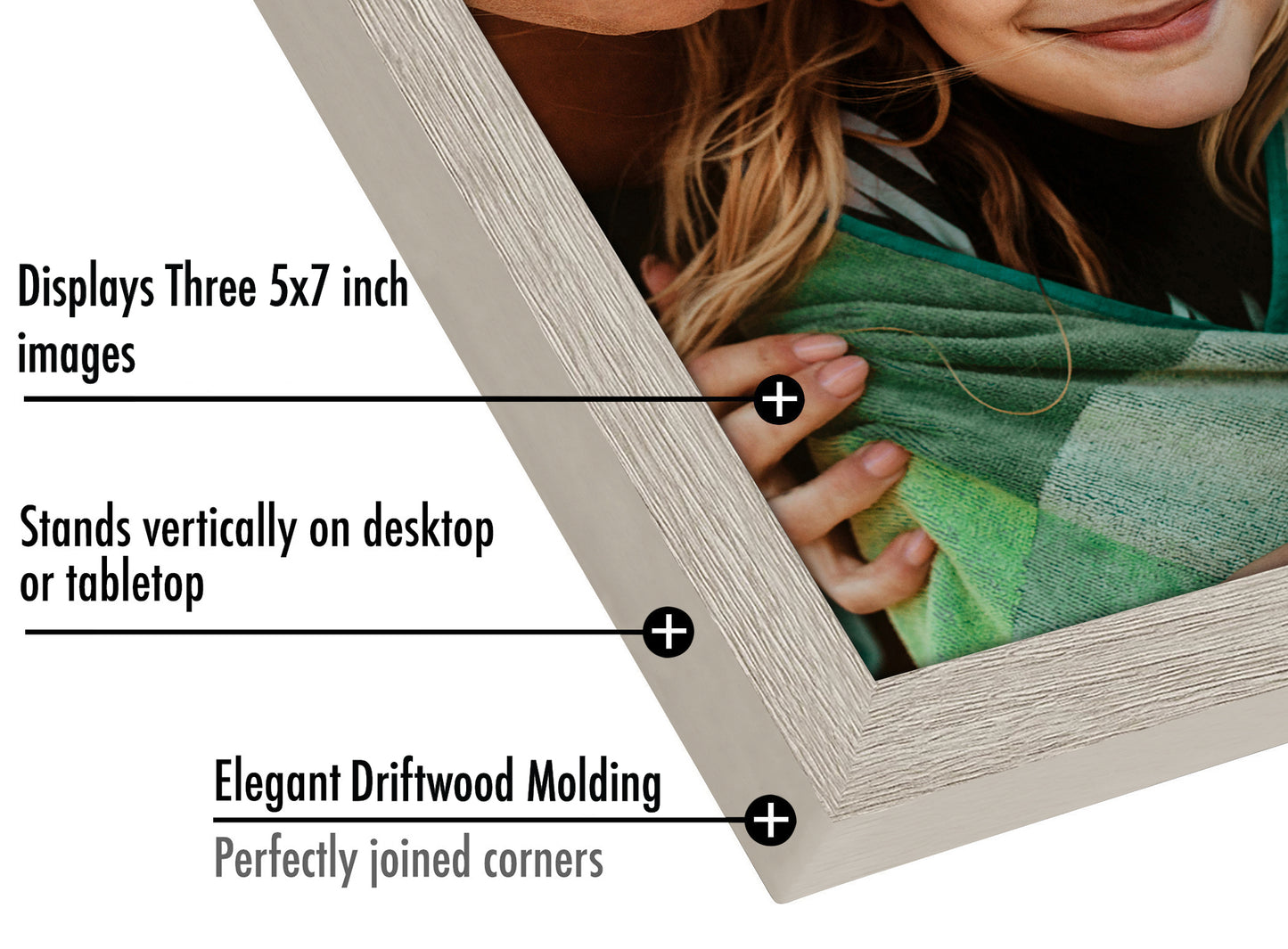 Hinged 3 Photo Picture Frame - Tri Folding Picture Frame For Desk - Displays 3 Photos with Shatter-Resistant Glass Covers