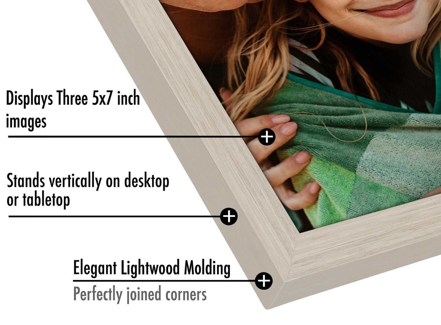 Hinged 3 Photo Picture Frame - Tri Folding Picture Frame For Desk - Displays 3 Photos with Shatter-Resistant Glass Covers