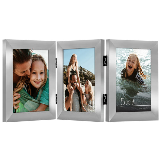 Hinged 3 Photo Frame in Silver - Displays 3 Photos with Shatter-Resistant Glass Covers - Picture Frame