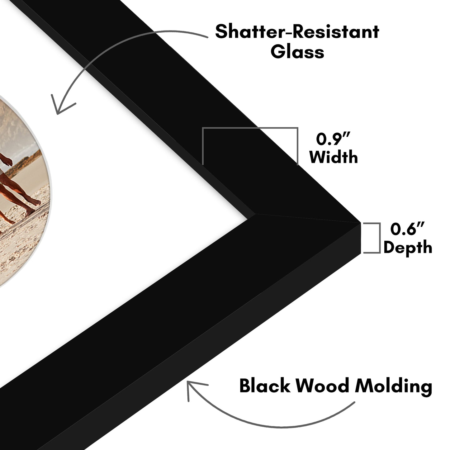 Picture Frame With Round Mat - Engineered Wood Photo Frame with Shatter-Resistant Glass Cover