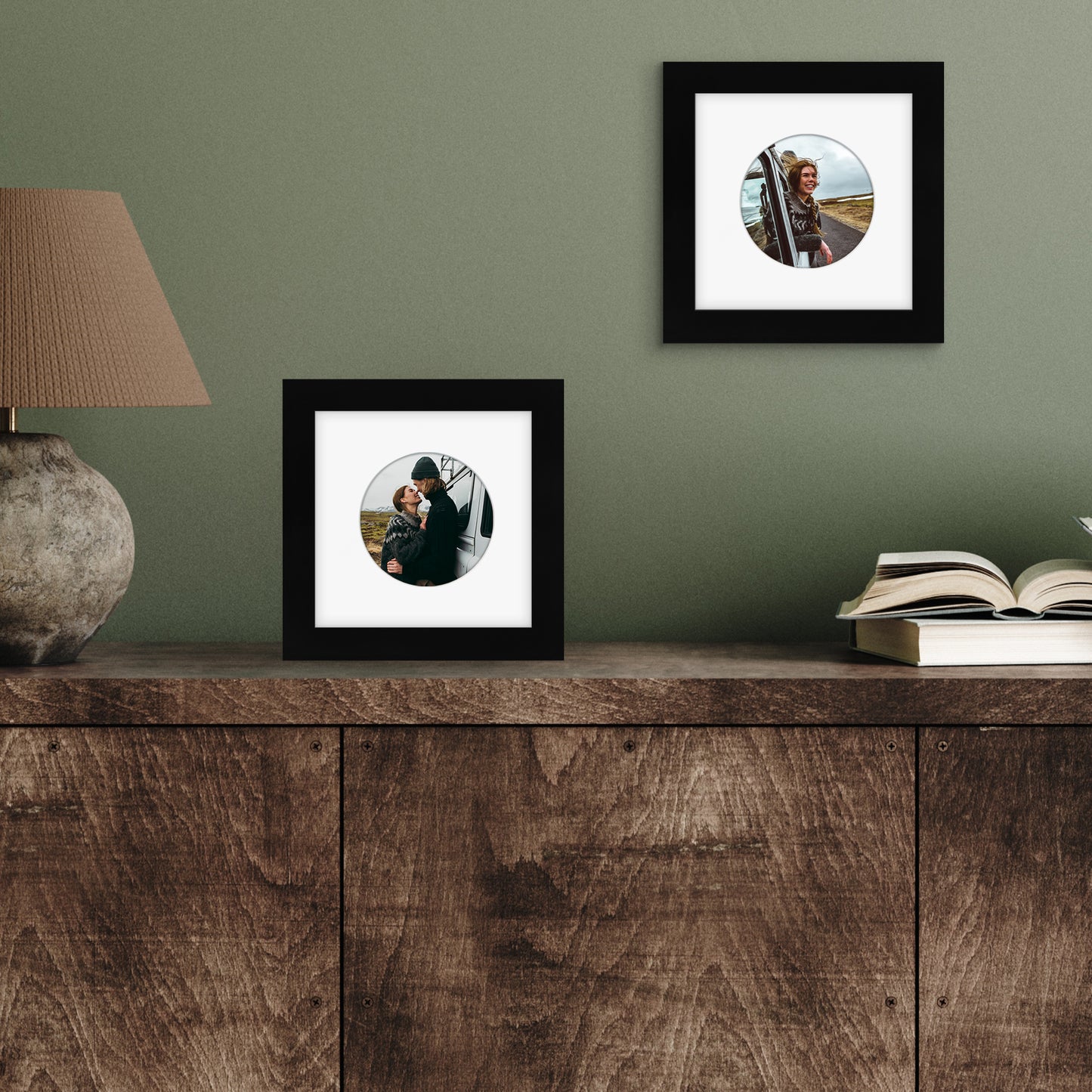 Picture Frame With Round Mat - Engineered Wood Photo Frame with Shatter-Resistant Glass Cover