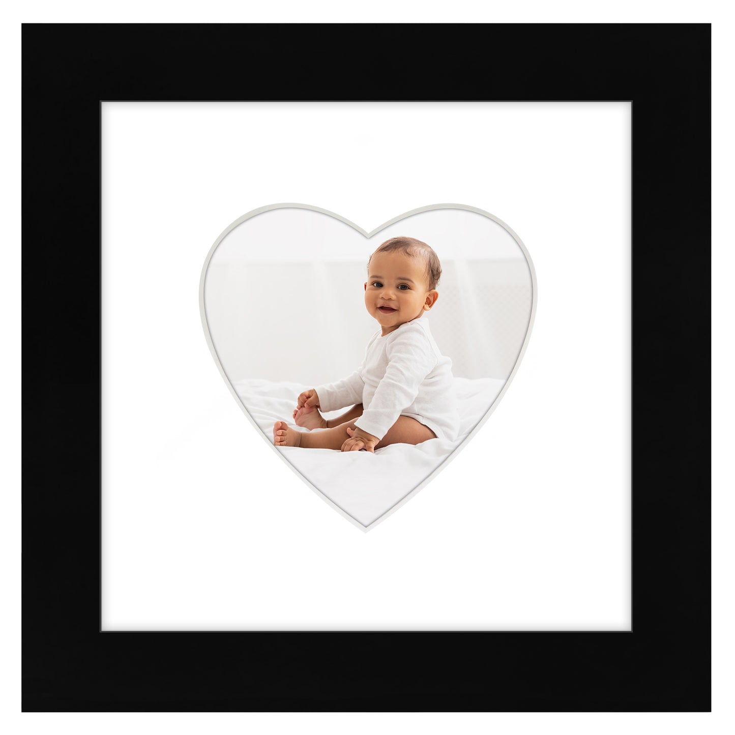 Picture Frame With Heart Shaped Mat -  Engineered Wood Photo Frame with Shatter-Resistant Glass Cover