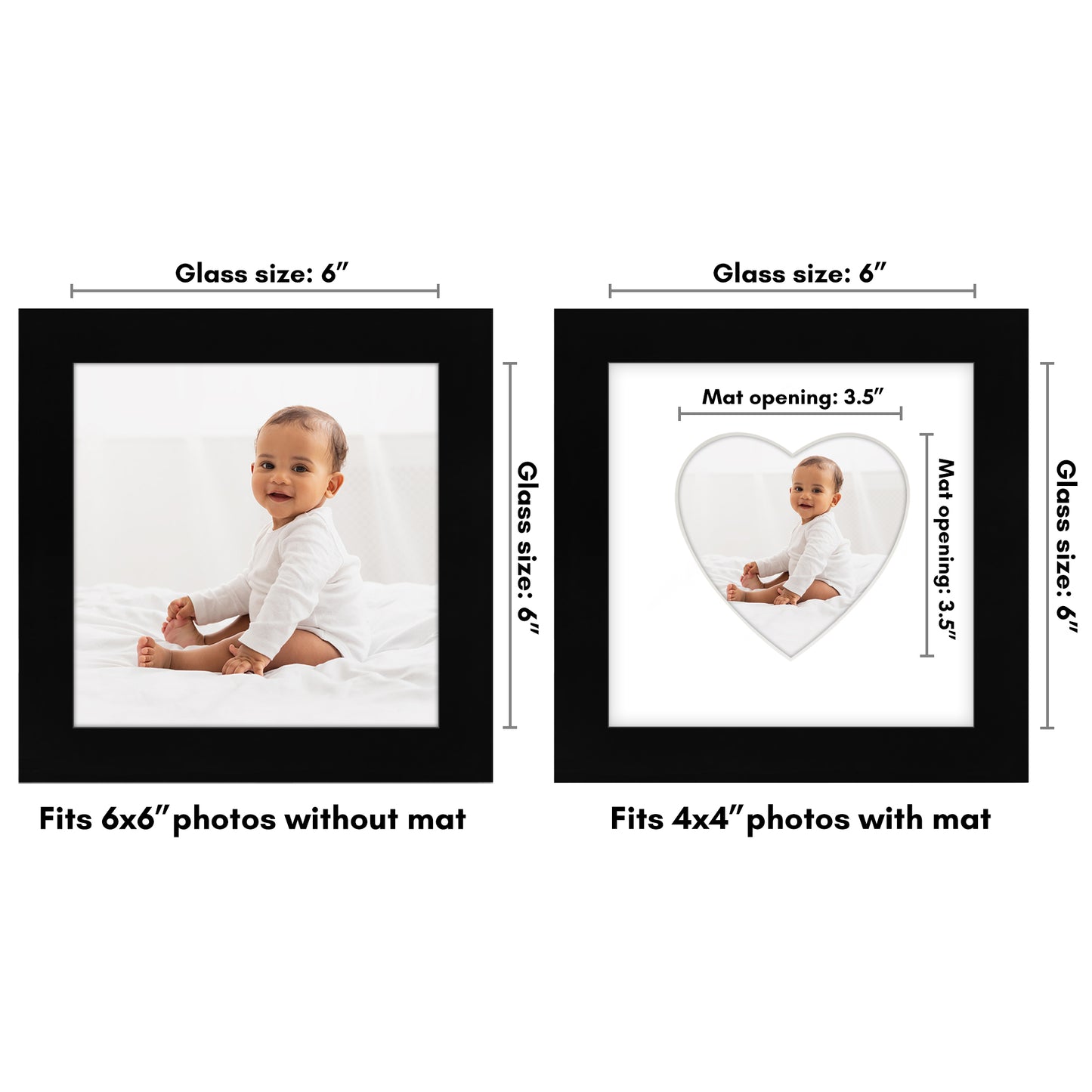 Picture Frame With Heart Shaped Mat -  Engineered Wood Photo Frame with Shatter-Resistant Glass Cover