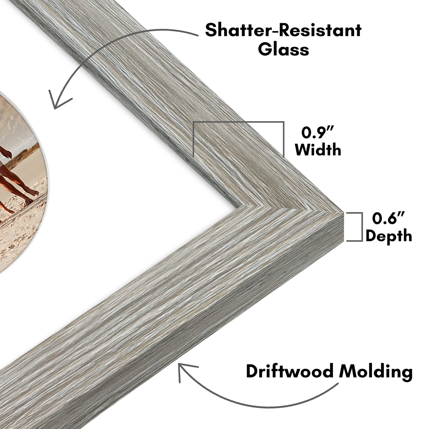 Picture Frame With Round Mat - Engineered Wood Photo Frame with Shatter-Resistant Glass Cover