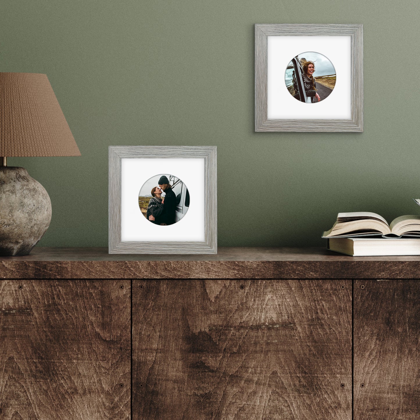 Picture Frame With Round Mat - Engineered Wood Photo Frame with Shatter-Resistant Glass Cover