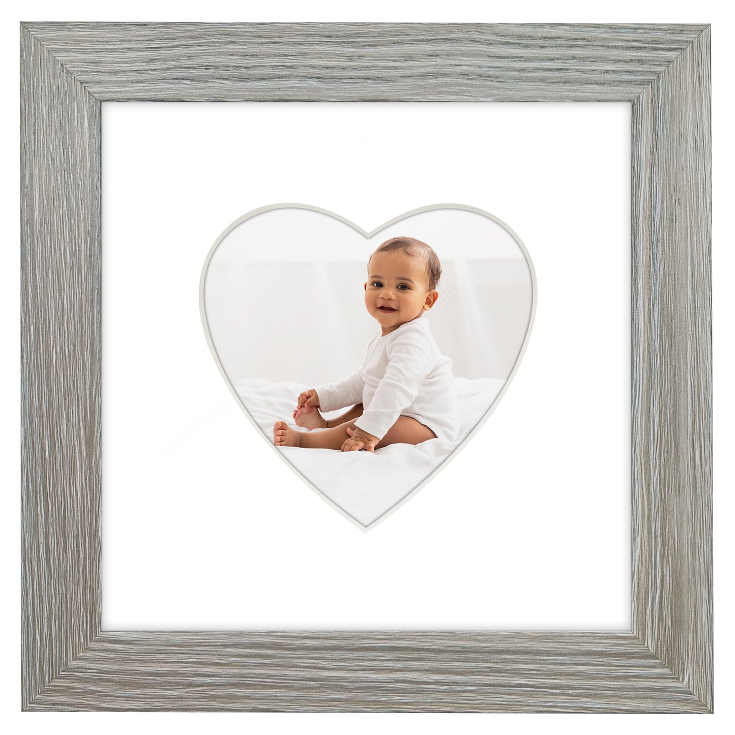 Picture Frame With Heart Shaped Mat -  Engineered Wood Photo Frame with Shatter-Resistant Glass Cover