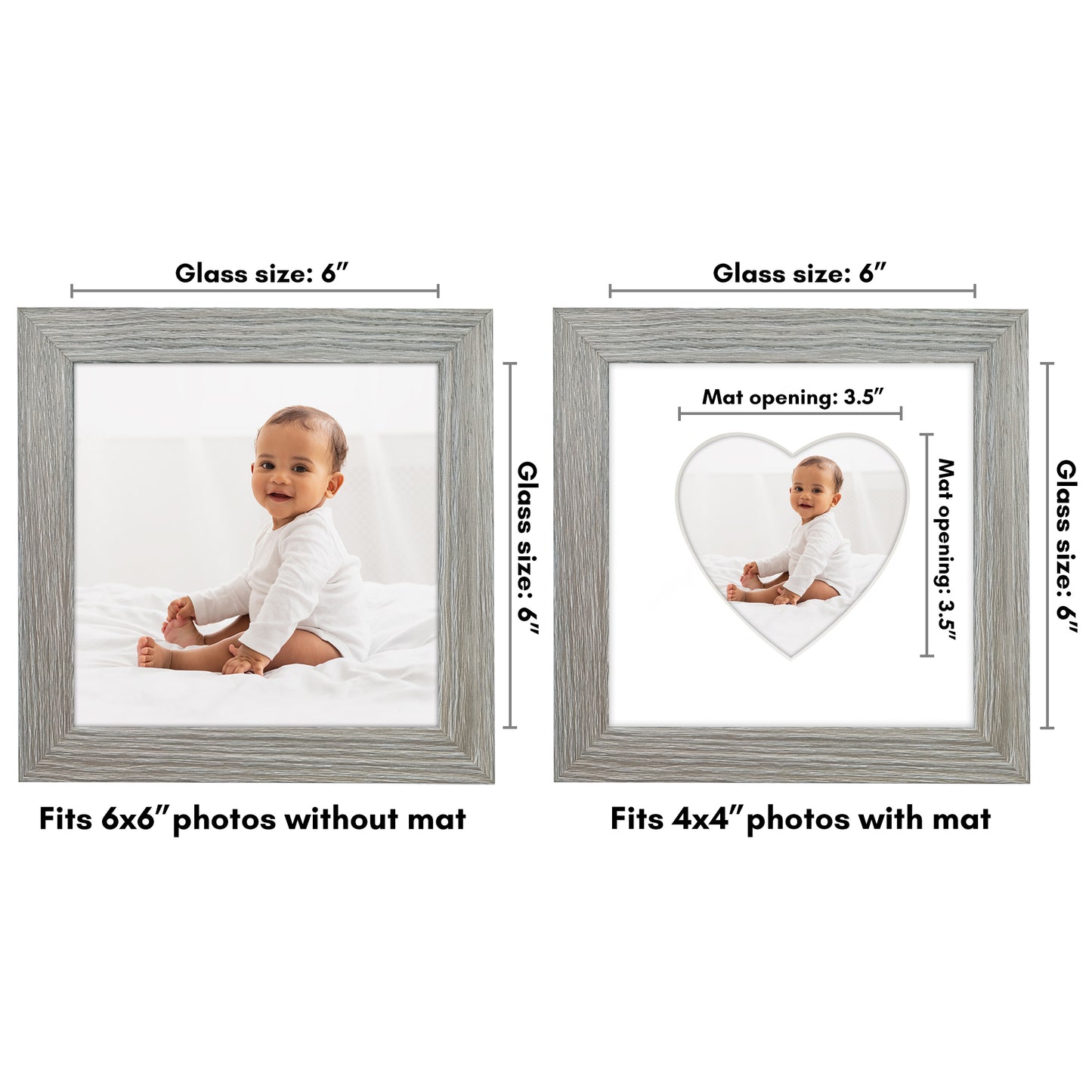 Picture Frame With Heart Shaped Mat -  Engineered Wood Photo Frame with Shatter-Resistant Glass Cover