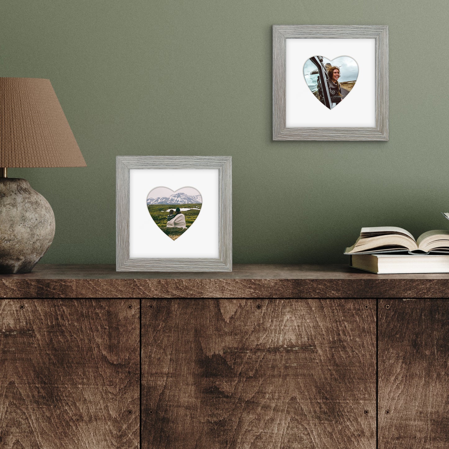 Picture Frame With Heart Shaped Mat -  Engineered Wood Photo Frame with Shatter-Resistant Glass Cover