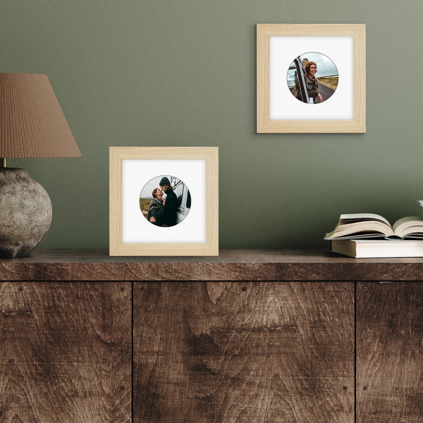 Picture Frame With Round Mat - Engineered Wood Photo Frame with Shatter-Resistant Glass Cover