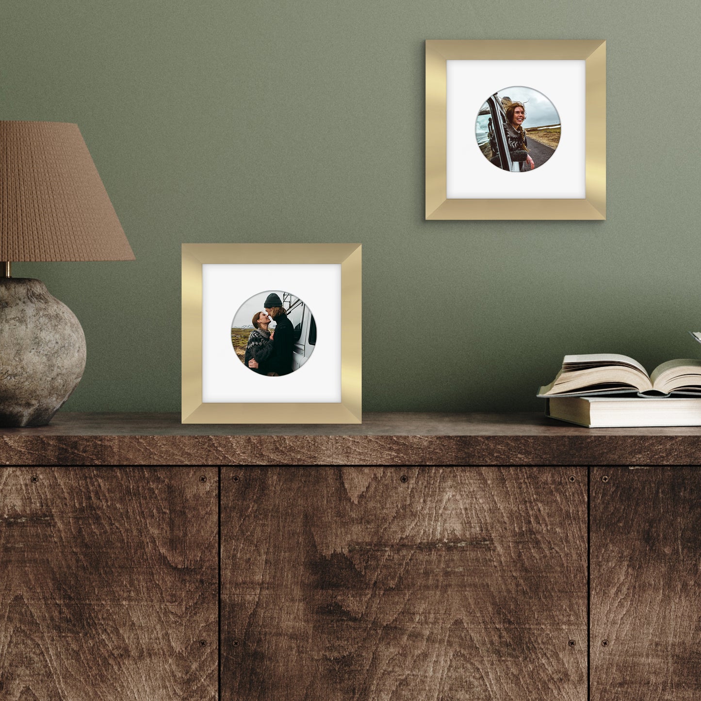 Picture Frame With Round Mat - Engineered Wood Photo Frame with Shatter-Resistant Glass Cover